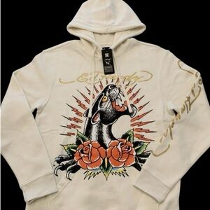 Ed Hardy Ivory Panther and Roses Hoodie M